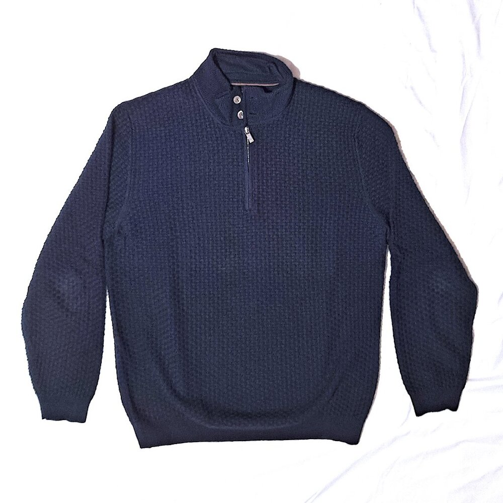 Massimo Dutti Mens Navy 100% Cashmere 1/4 Zip Sweater Jumper  - Size Large